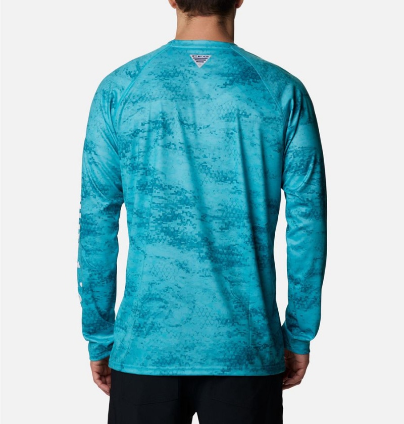 Turquoise Men's Columbia PFG Super Terminal Tackle Long Sleeve T-Shirt | HTAVP-3759