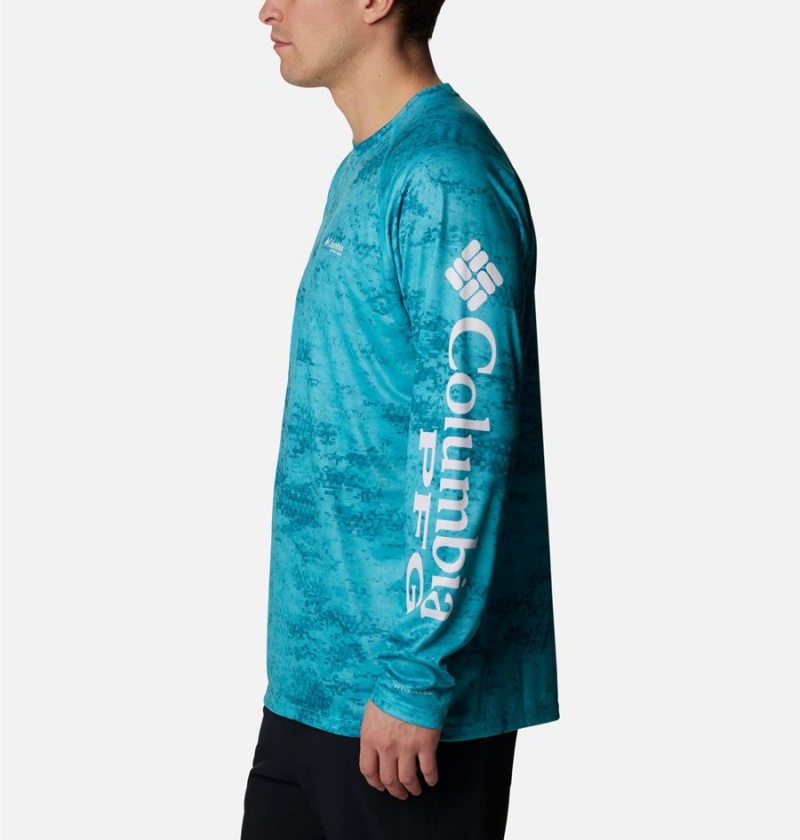 Turquoise Men's Columbia PFG Super Terminal Tackle Long Sleeve T-Shirt | HTAVP-3759