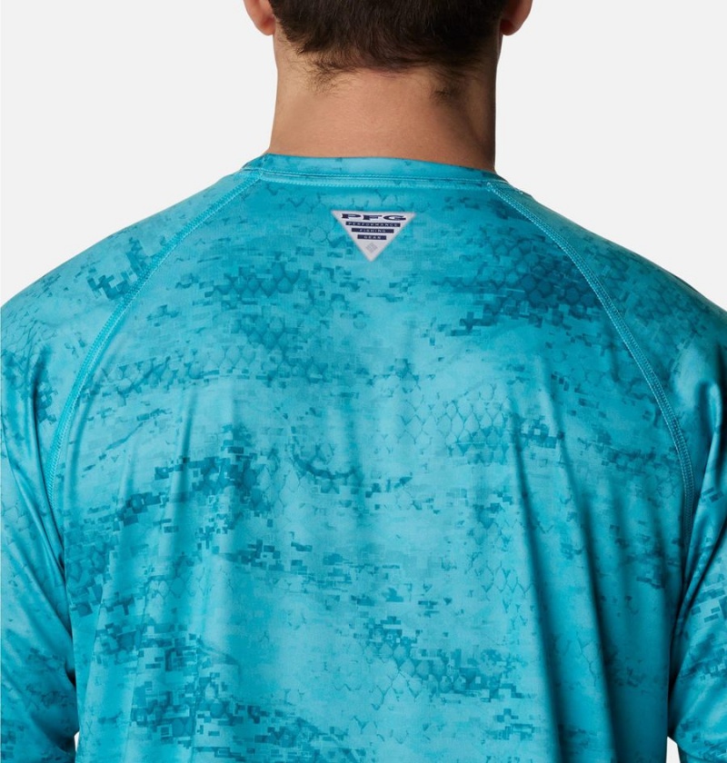 Turquoise Men's Columbia PFG Super Terminal Tackle Long Sleeve T-Shirt | HTAVP-3759