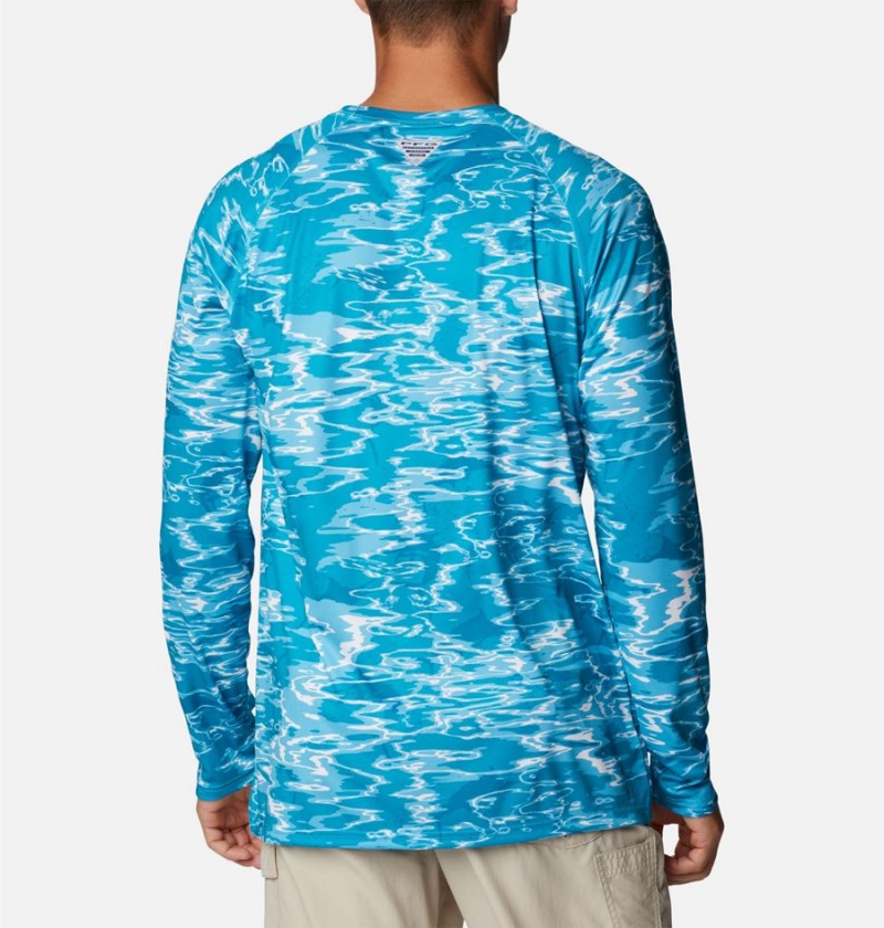 Turquoise Men's Columbia PFG Super Terminal Tackle Long Sleeve T-Shirt | QJZKN-6490