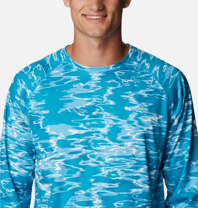 Turquoise Men's Columbia PFG Super Terminal Tackle Long Sleeve T-Shirt | QJZKN-6490