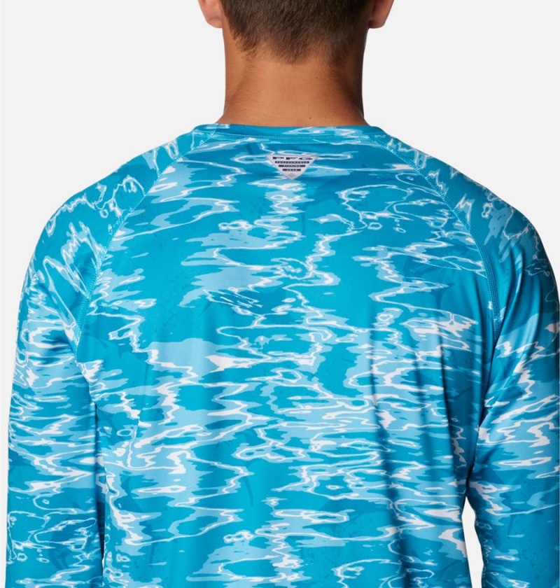 Turquoise Men's Columbia PFG Super Terminal Tackle Long Sleeve T-Shirt | QJZKN-6490