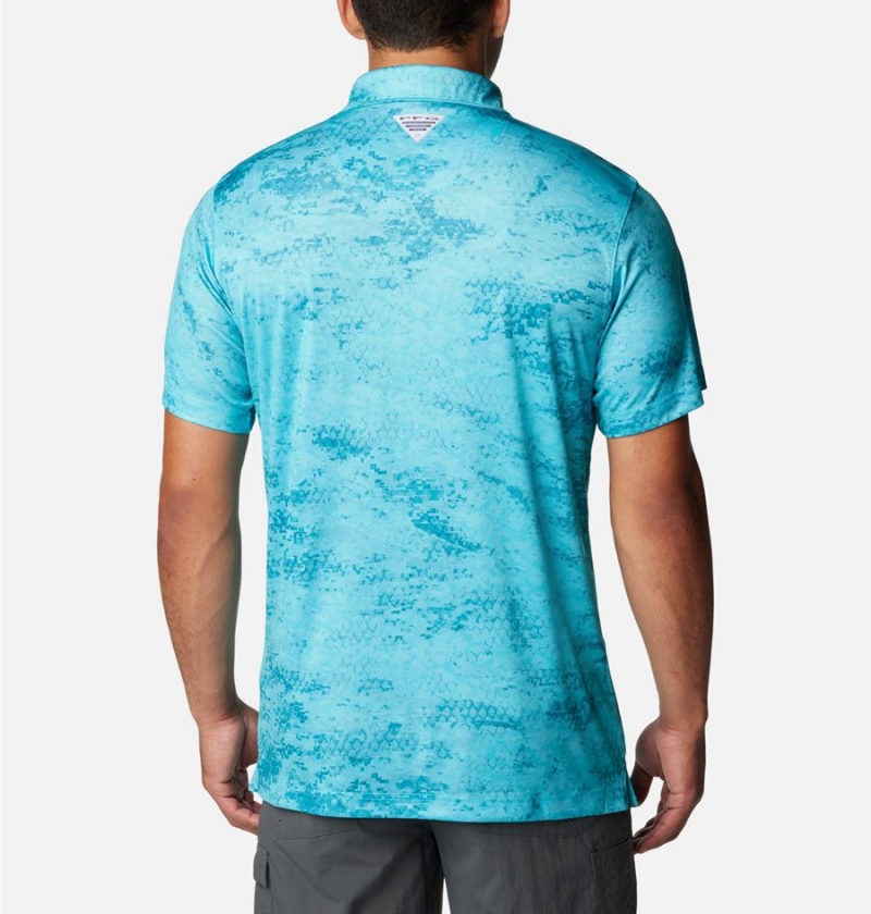 Turquoise Men's Columbia PFG Super Terminal Tackle Polo Shirt | PHQAK-6432