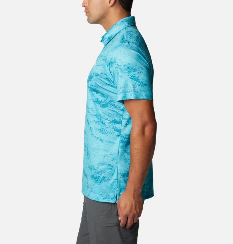 Turquoise Men's Columbia PFG Super Terminal Tackle Polo Shirt | PHQAK-6432