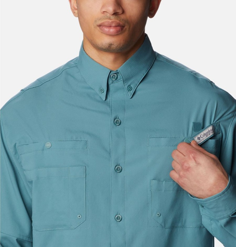 Turquoise Men's Columbia PFG Tamiami II Long Sleeve Shirt | NTHJE-1495