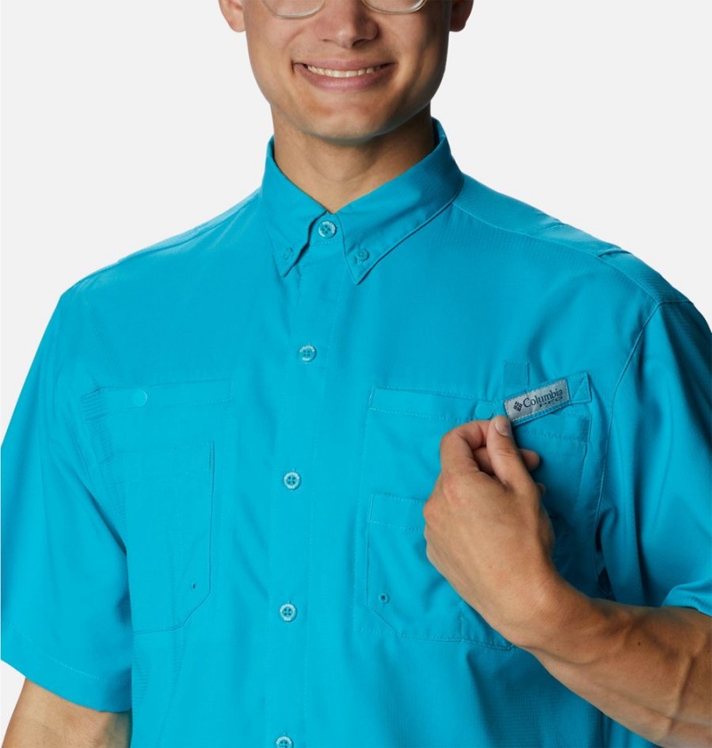 Turquoise Men's Columbia PFG Tamiami II Short Sleeve Shirt | CRZYF-1284