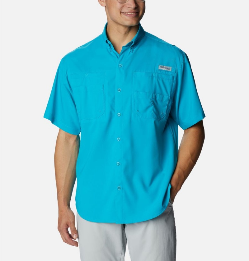 Turquoise Men\'s Columbia PFG Tamiami II Short Sleeve Shirt | CRZYF-1284