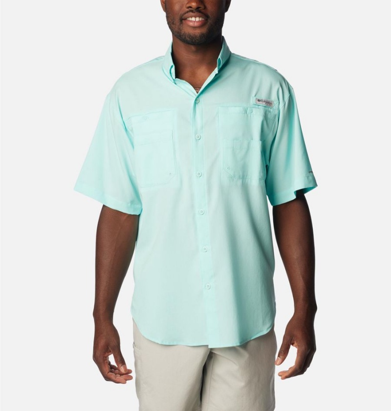 Turquoise Men\'s Columbia PFG Tamiami II Short Sleeve Shirt | KCVZU-0368