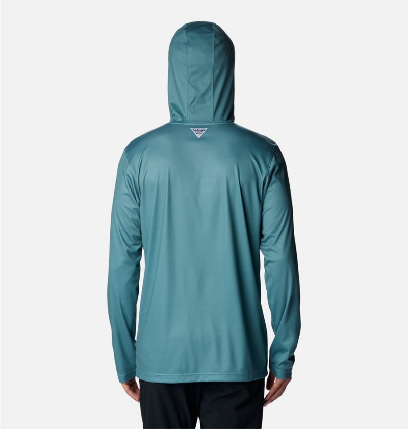 Turquoise Men's Columbia PFG Terminal Tackle Fish Flag Hoodie | NTZGO-8231