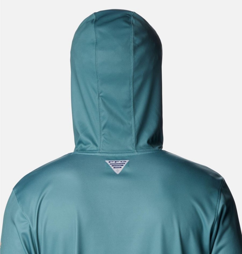 Turquoise Men's Columbia PFG Terminal Tackle Fish Flag Hoodie | NTZGO-8231