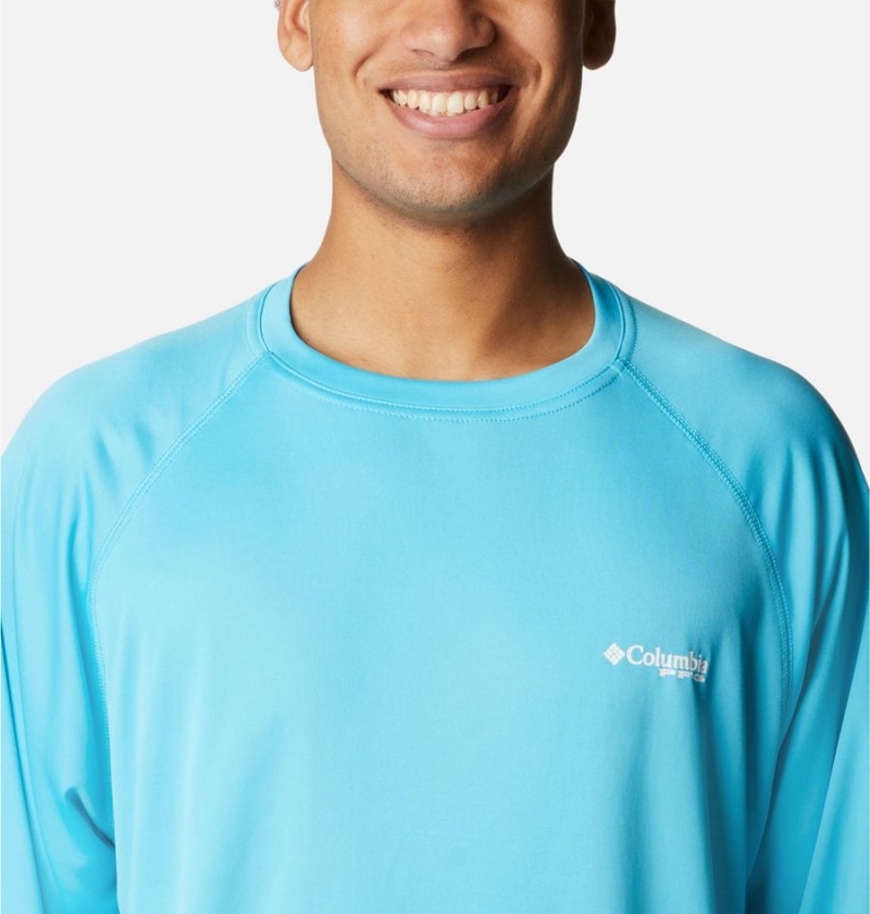 Turquoise Men's Columbia PFG Terminal Tackle Long Sleeve T-Shirt | TEBIN-4801