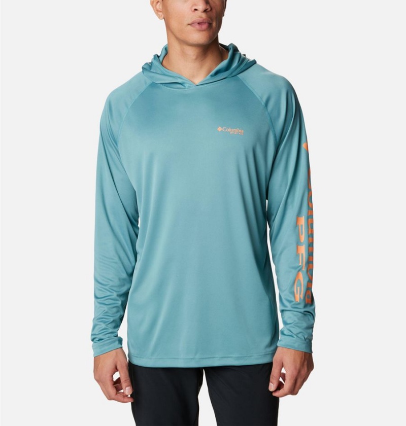 Turquoise Men\'s Columbia PFG Terminal Tackle Hoodie | DQTKJ-9345