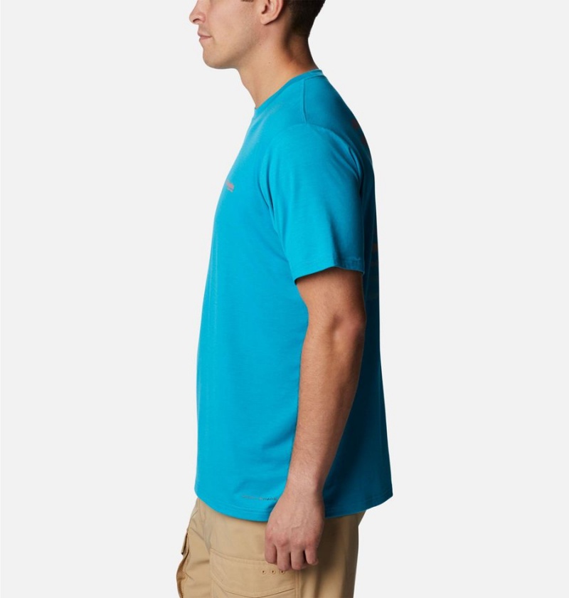 Turquoise Men's Columbia PFG Triangle Fill Tech T-Shirt | LCNKT-0728