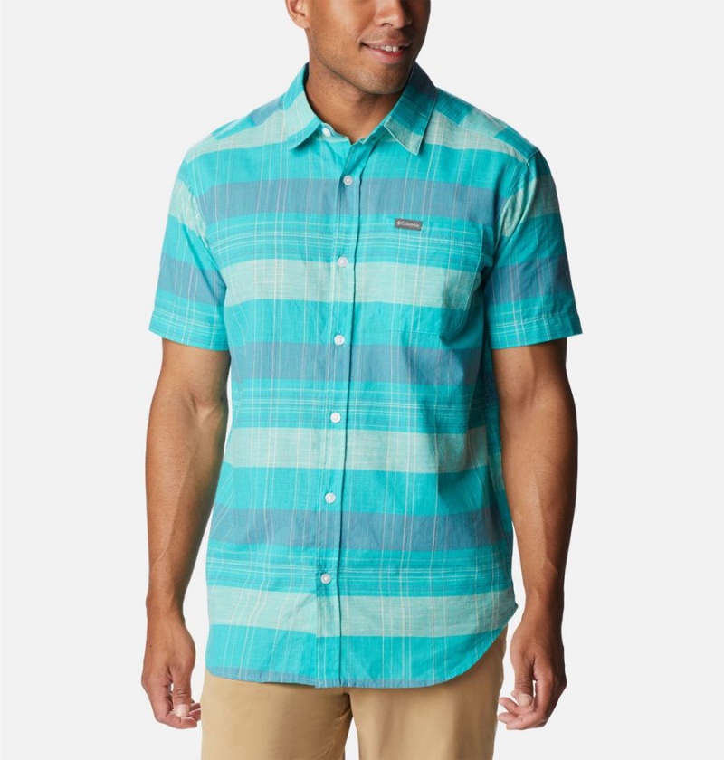 Turquoise Men\'s Columbia Rapid Rivers Novelty Short Sleeve Shirt | HOCYQ-2574