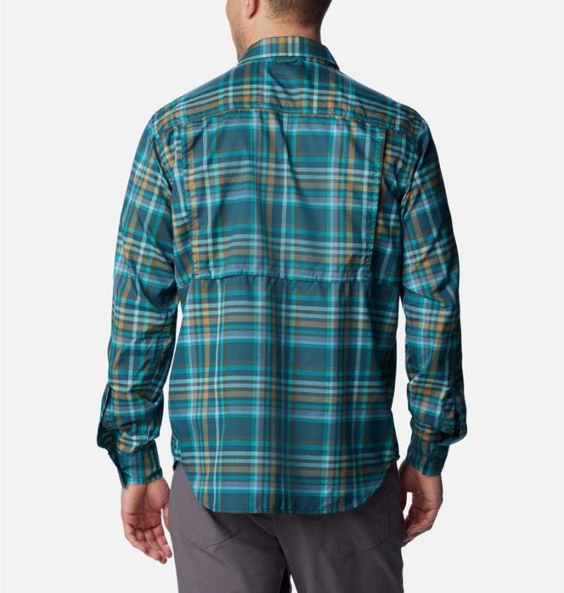 Turquoise Men's Columbia Silver Ridge Utility Lite Plaid Long Sleeve Shirt | YGUHD-0746