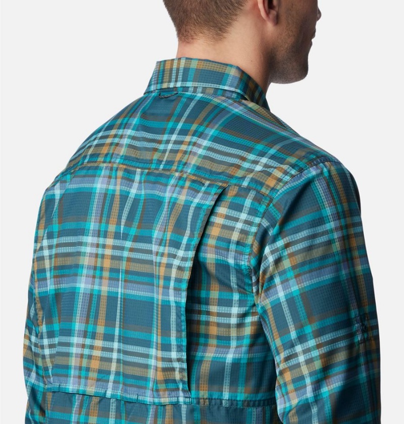 Turquoise Men's Columbia Silver Ridge Utility Lite Plaid Long Sleeve Shirt | YGUHD-0746