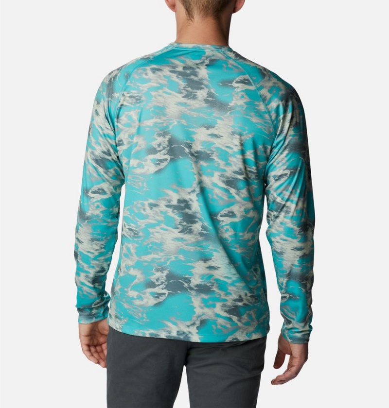 Turquoise Men's Columbia Summerdry Printed Long Sleeve T-Shirt | GUEZM-1947