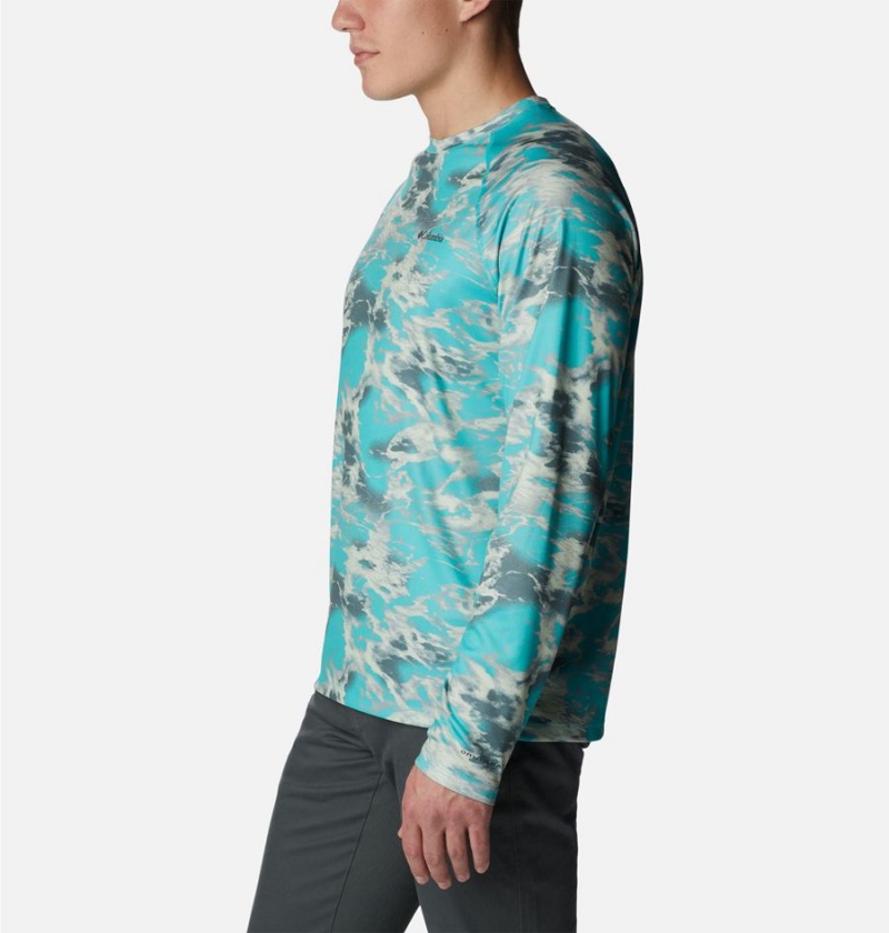 Turquoise Men's Columbia Summerdry Printed Long Sleeve T-Shirt | GUEZM-1947