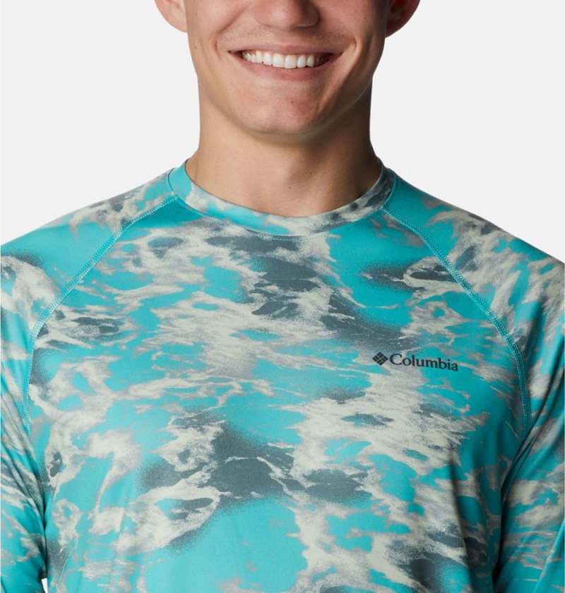 Turquoise Men's Columbia Summerdry Printed Long Sleeve T-Shirt | GUEZM-1947