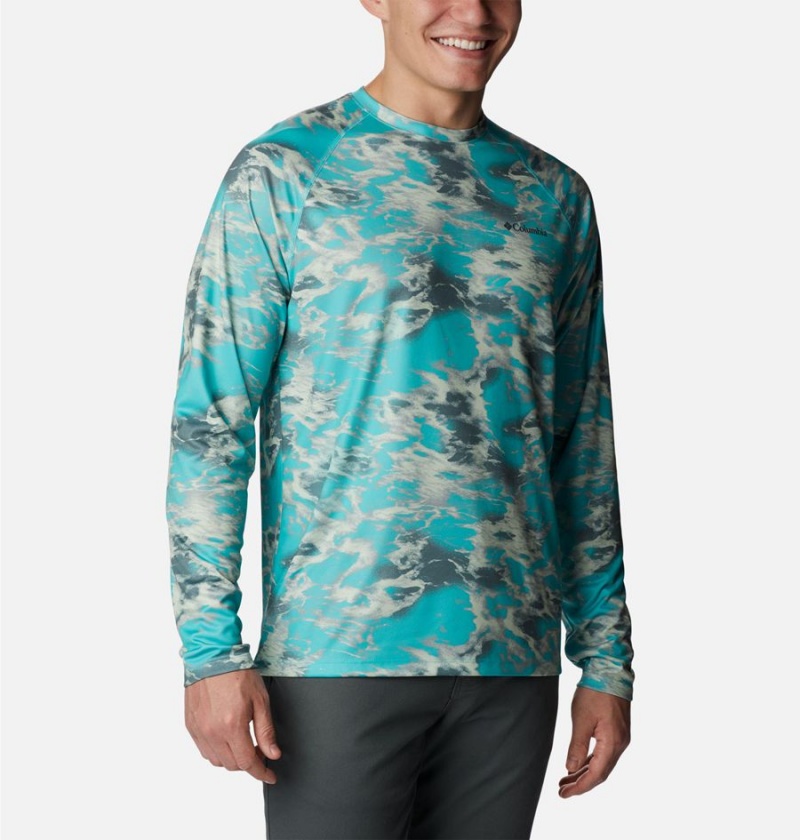 Turquoise Men's Columbia Summerdry Printed Long Sleeve T-Shirt | GUEZM-1947