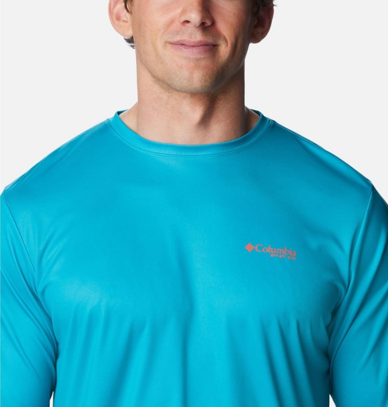 Turquoise Men's Columbia Terminal Tackle PFG Fish Flag Long Sleeve T-Shirt | QOJPT-0748