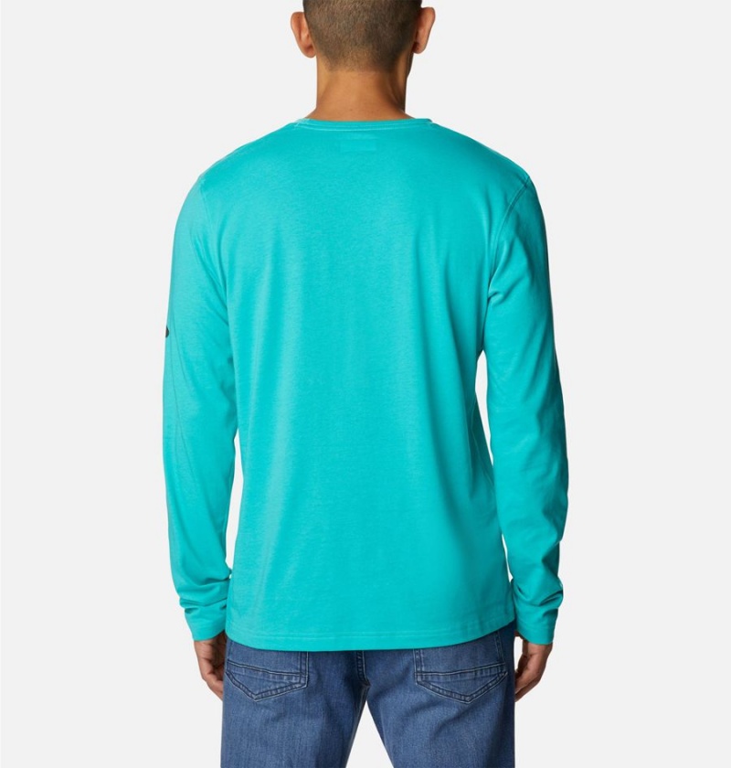 Turquoise Men's Columbia Thistletown Hills Long Sleeve Logo T-Shirt | DISLG-0187