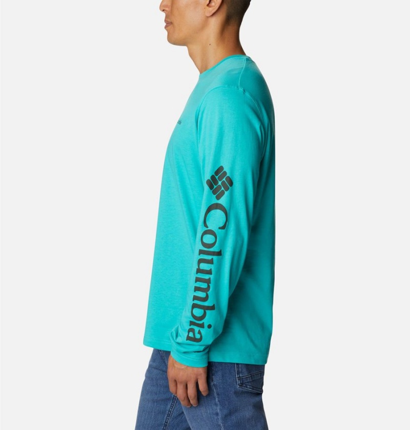 Turquoise Men's Columbia Thistletown Hills Long Sleeve Logo T-Shirt | DISLG-0187