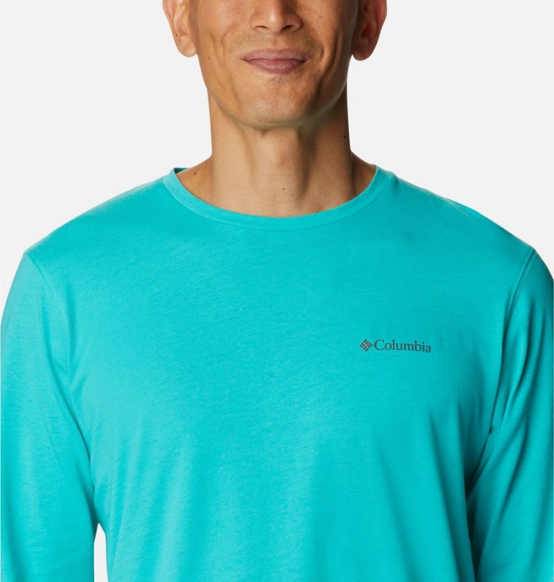 Turquoise Men's Columbia Thistletown Hills Long Sleeve Logo T-Shirt | DISLG-0187