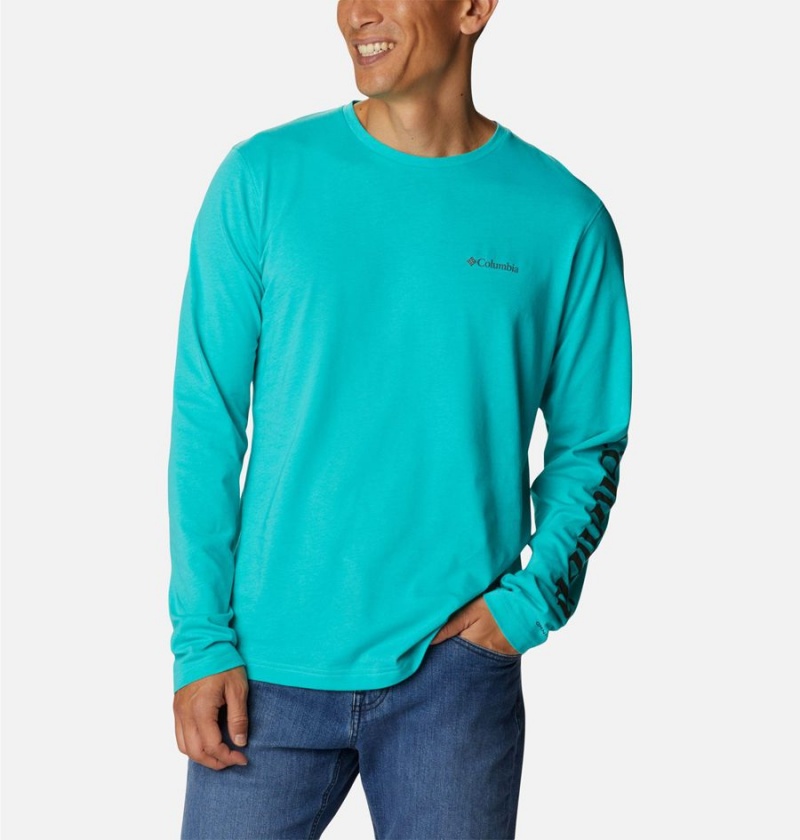 Turquoise Men's Columbia Thistletown Hills Long Sleeve Logo T-Shirt | DISLG-0187