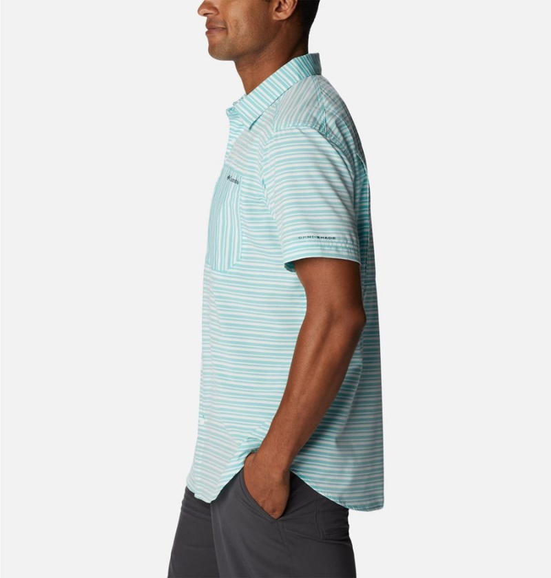 Turquoise Men's Columbia Twisted Creek III Short Sleeve Shirt | ROEXH-9132