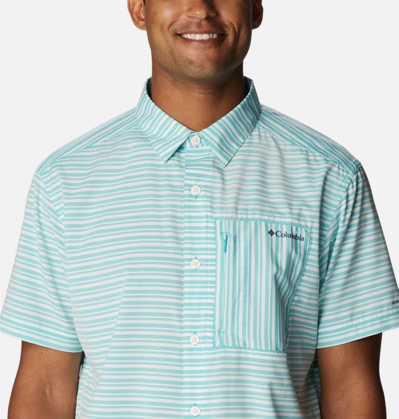 Turquoise Men's Columbia Twisted Creek III Short Sleeve Shirt | ROEXH-9132