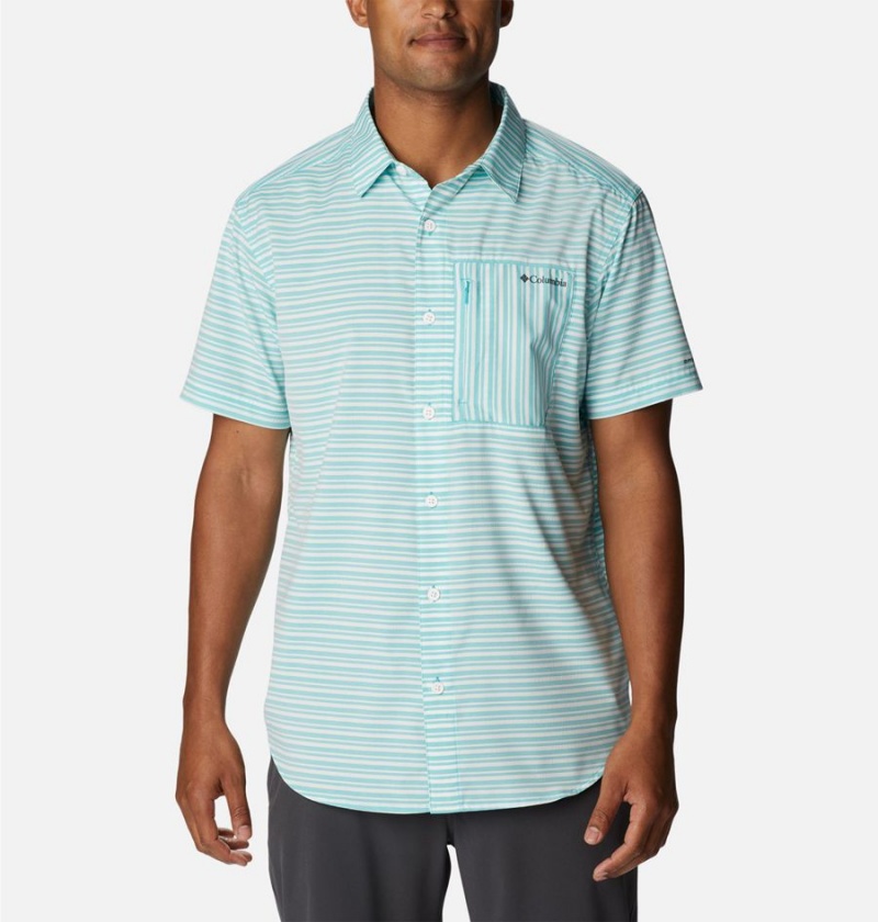 Turquoise Men\'s Columbia Twisted Creek III Short Sleeve Shirt | ROEXH-9132