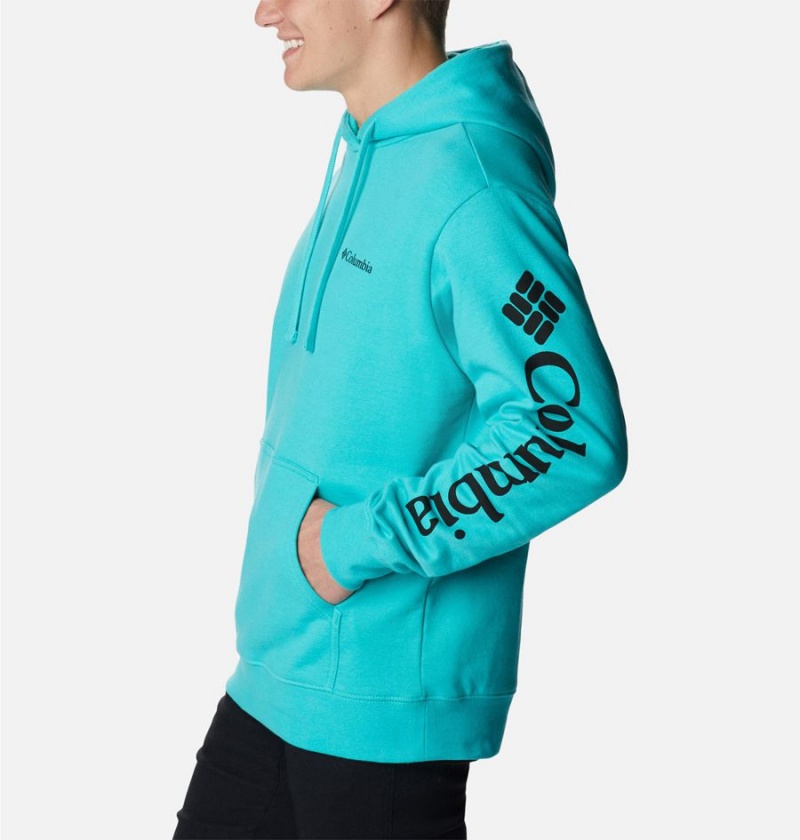 Turquoise Men's Columbia Viewmont II Sleeve Graphic Hoodie | GHXKR-4673