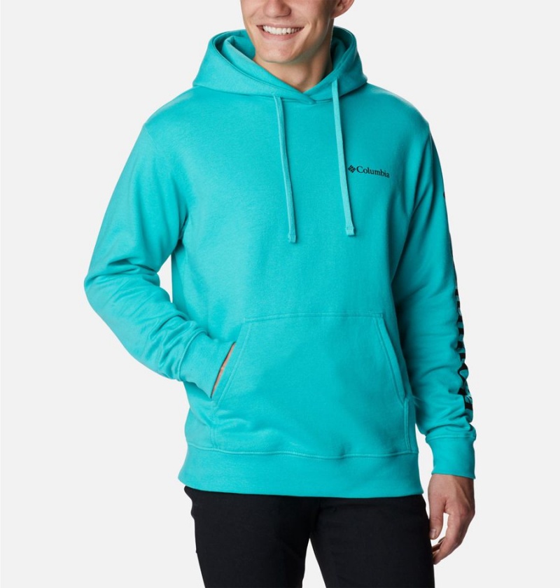 Turquoise Men's Columbia Viewmont II Sleeve Graphic Hoodie | GHXKR-4673