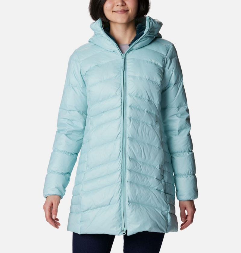 Turquoise Women\'s Columbia Autumn Park Hooded Mid Puffer Jacket | IGHBZ-9214