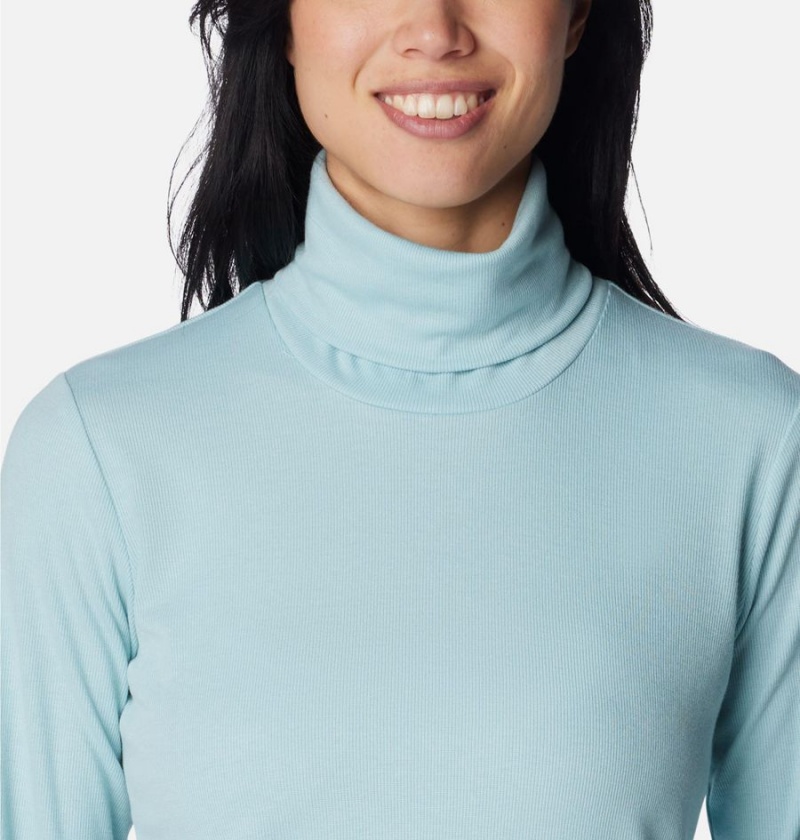 Turquoise Women's Columbia Boundless Trek Ribbed Turtleneck Long Sleeve T-Shirt | NTJGY-1952