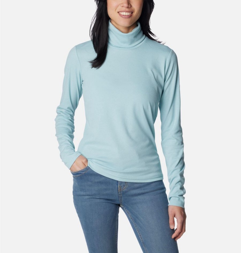 Turquoise Women\'s Columbia Boundless Trek Ribbed Turtleneck Long Sleeve T-Shirt | NTJGY-1952