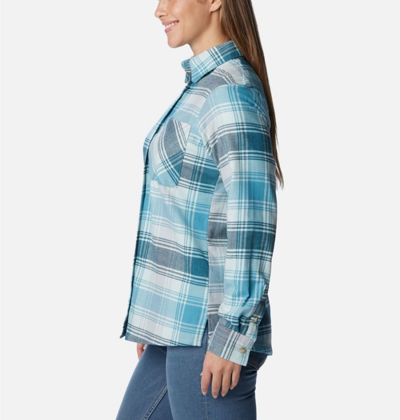 Turquoise Women's Columbia Calico Basin Flannel Long Sleeve Shirt | NPQCZ-2815