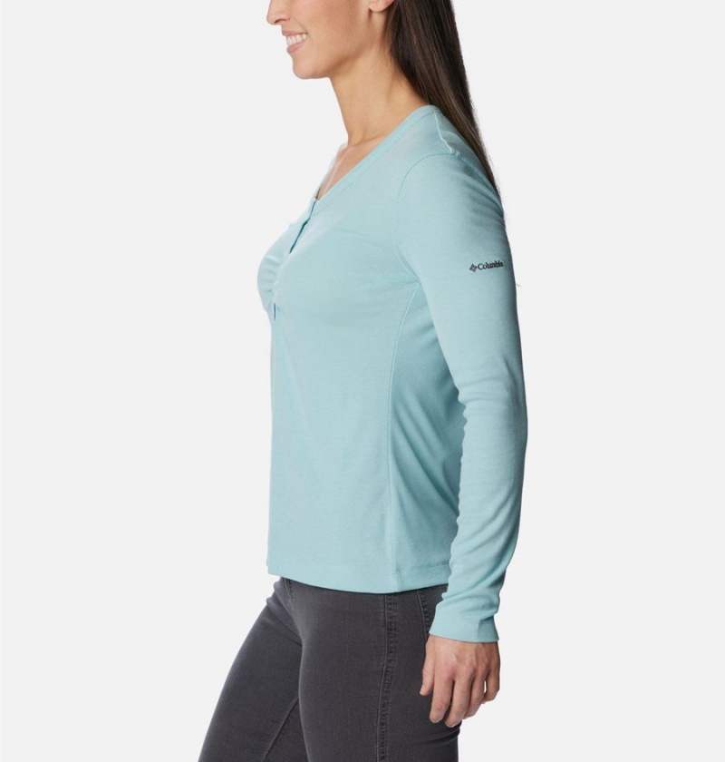 Turquoise Women's Columbia Calico Basin Ribbed Long Sleeve T-Shirt | FMKDY-3094