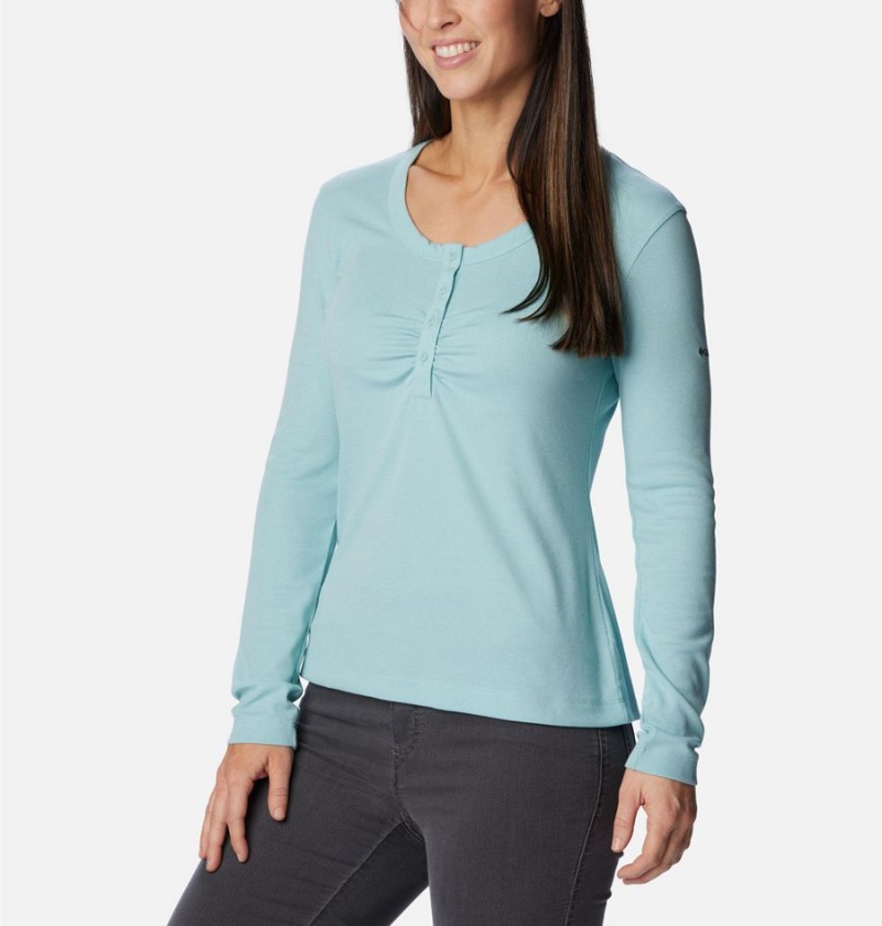 Turquoise Women's Columbia Calico Basin Ribbed Long Sleeve T-Shirt | FMKDY-3094