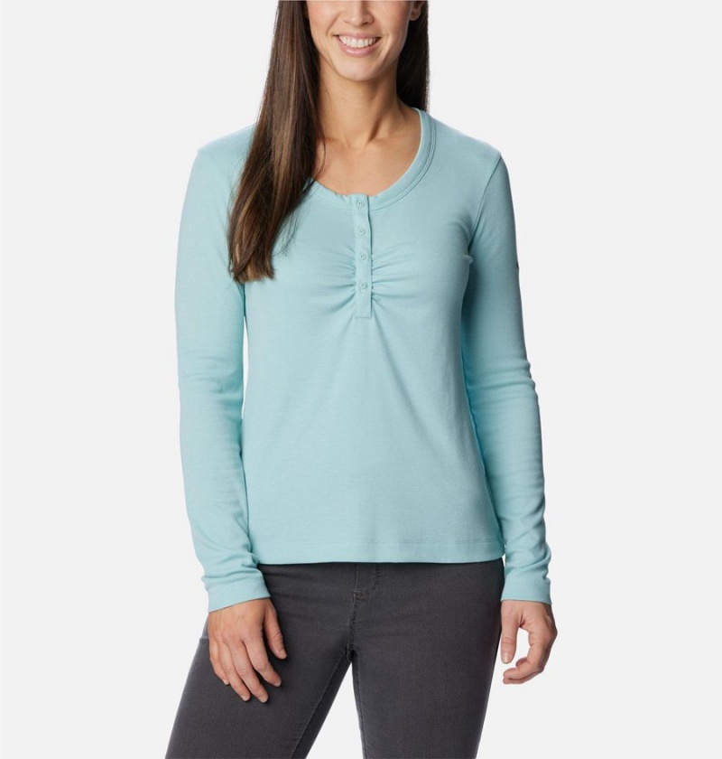 Turquoise Women\'s Columbia Calico Basin Ribbed Long Sleeve T-Shirt | FMKDY-3094