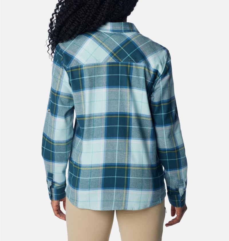 Turquoise Women's Columbia Clay Hills Stretch Flannel Shirt | PLMYN-6534