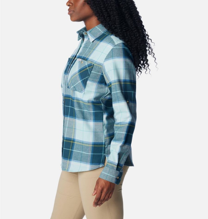 Turquoise Women's Columbia Clay Hills Stretch Flannel Shirt | PLMYN-6534