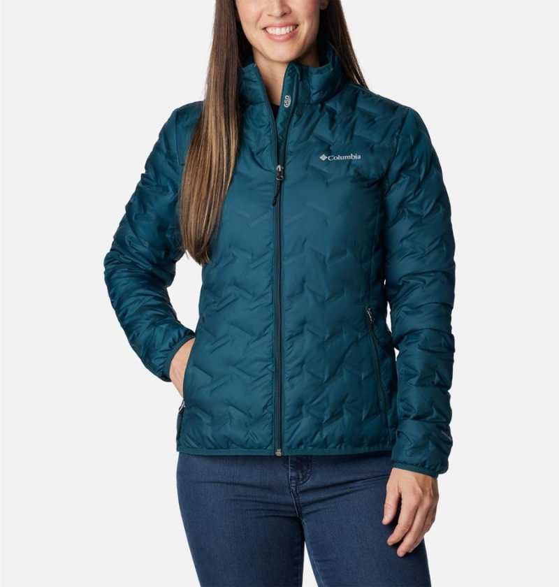 Turquoise Women\'s Columbia Delta Ridge Puffer Jacket | OVYQB-8571