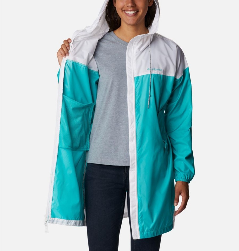 Turquoise Women's Columbia Flash Challenger Long Jacket Windbreaker | QDHXA-4165