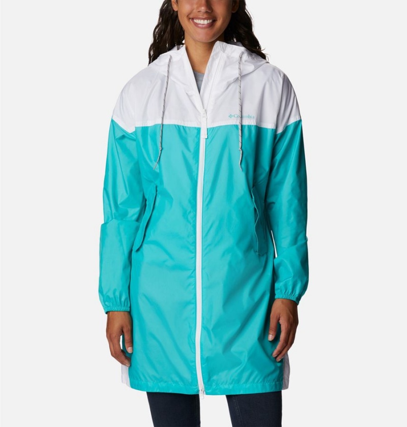 Turquoise Women\'s Columbia Flash Challenger Long Jacket Windbreaker | QDHXA-4165