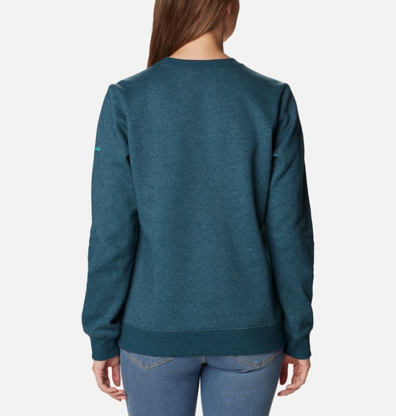 Turquoise Women's Columbia Hart Mountain II Graphic Crew Pullover | ZNGMV-4109