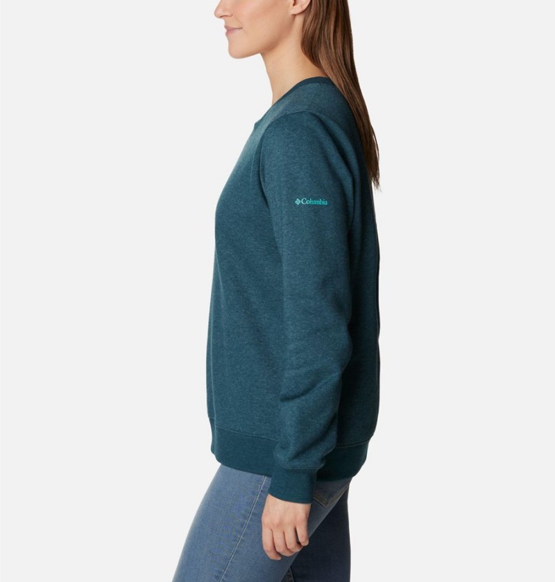 Turquoise Women's Columbia Hart Mountain II Graphic Crew Pullover | ZNGMV-4109