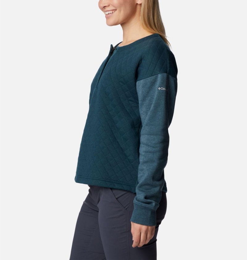 Turquoise Women's Columbia Hart Mountain Quilted Crew Pullover | BUVNG-9043