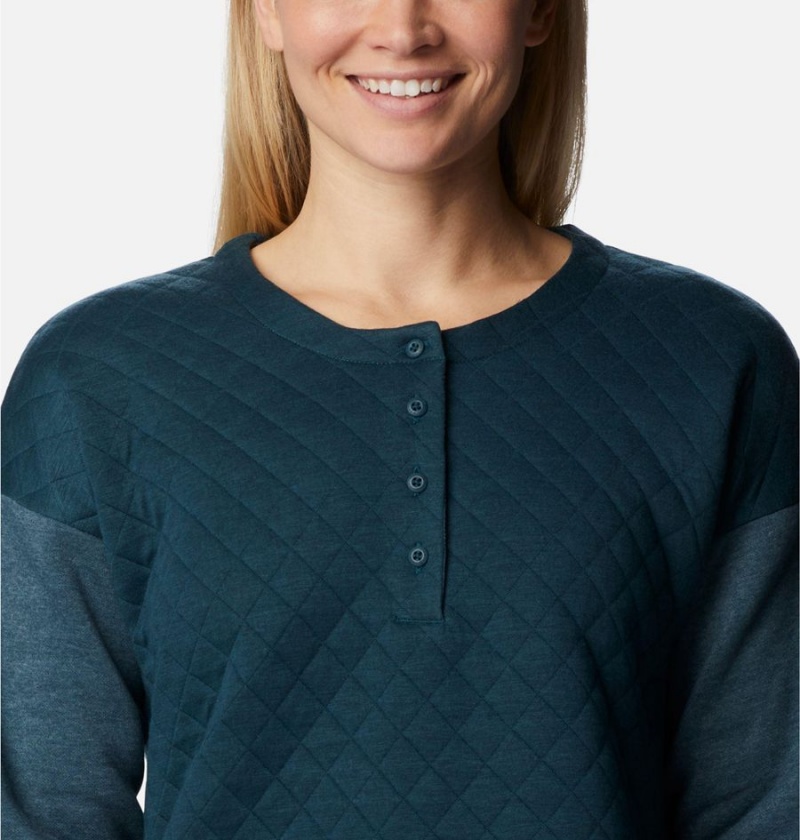 Turquoise Women's Columbia Hart Mountain Quilted Crew Pullover | BUVNG-9043